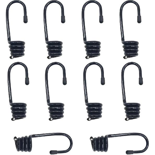 10Pcs Bungee Cord Hooks Spiral Bungee Hooks Cord Hook Wire Hooks End with 10Pcs Hog Rings for Boating, Camping,Tarps,Elastic Rope Strapping Tape (1/4