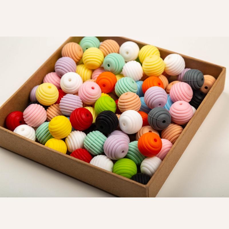 10pcs Silicone Beads Baby Teething Round Spiral Beads Food Grade Beads 15mm DIY Threaded Beads Baby Teethers