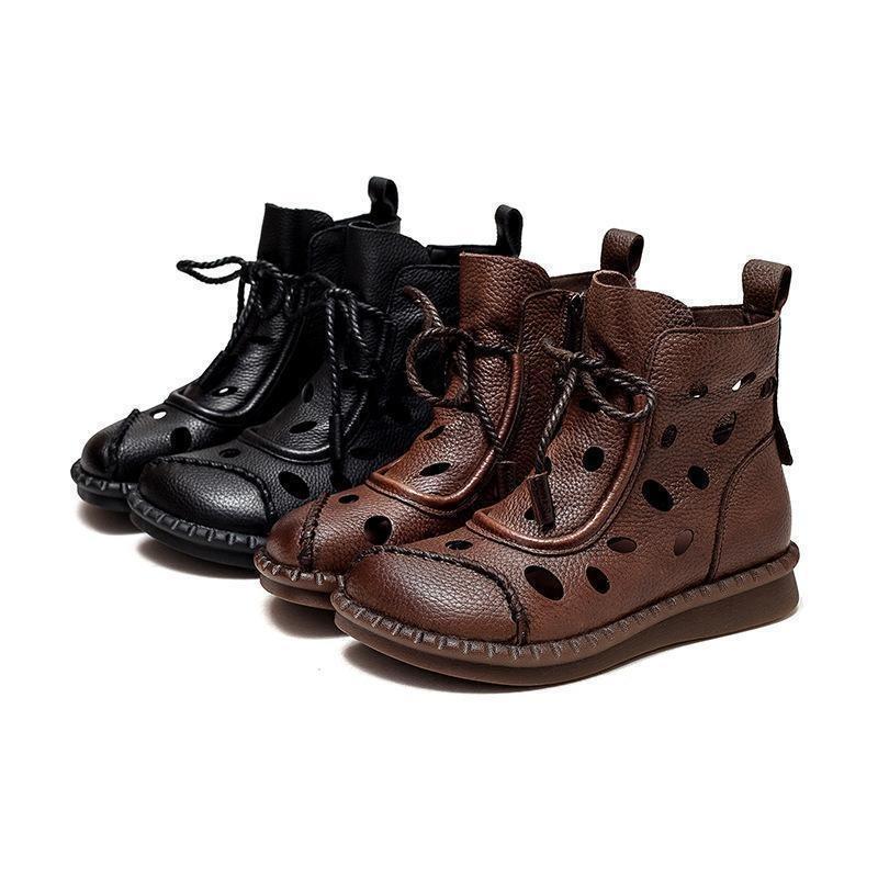 Summer New Hollow High-top Sandals Women's Retro Hole Shoes Soft-soled Soft-faced Women's Cool Boots Black