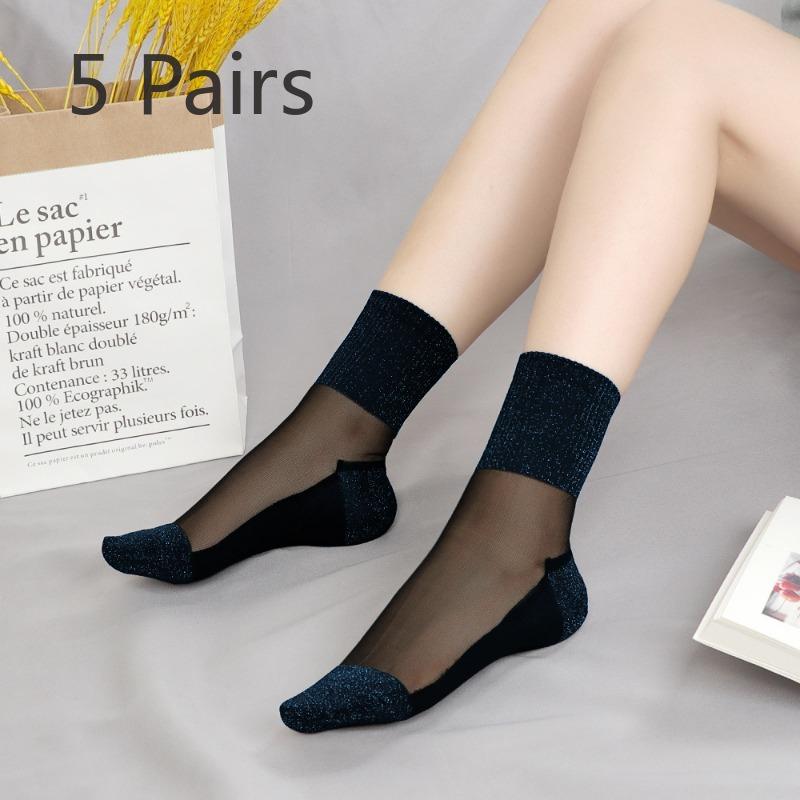 

5 пар женских тонких нескользящих и износостойких стеклянных чулок для весны и осени 5 Pairs темно-синий