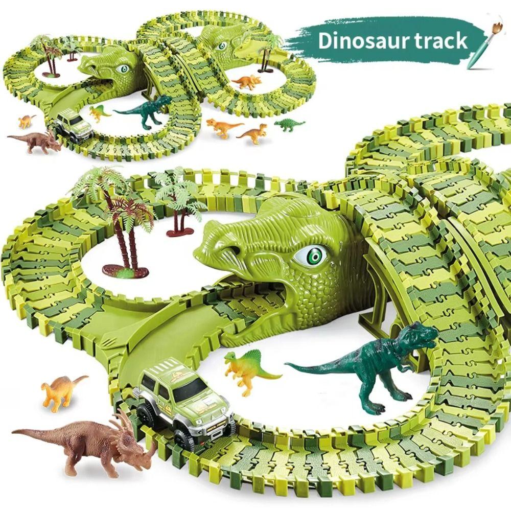 Plastic DIY Racing Track Set Green Flexible Race Track Creative Electronic Car  Kids