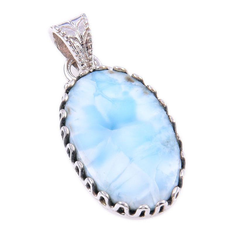 Natural Republic Larimar Gemstone 925 Solid Sterling Silver Pendant 1.25'' O2h94