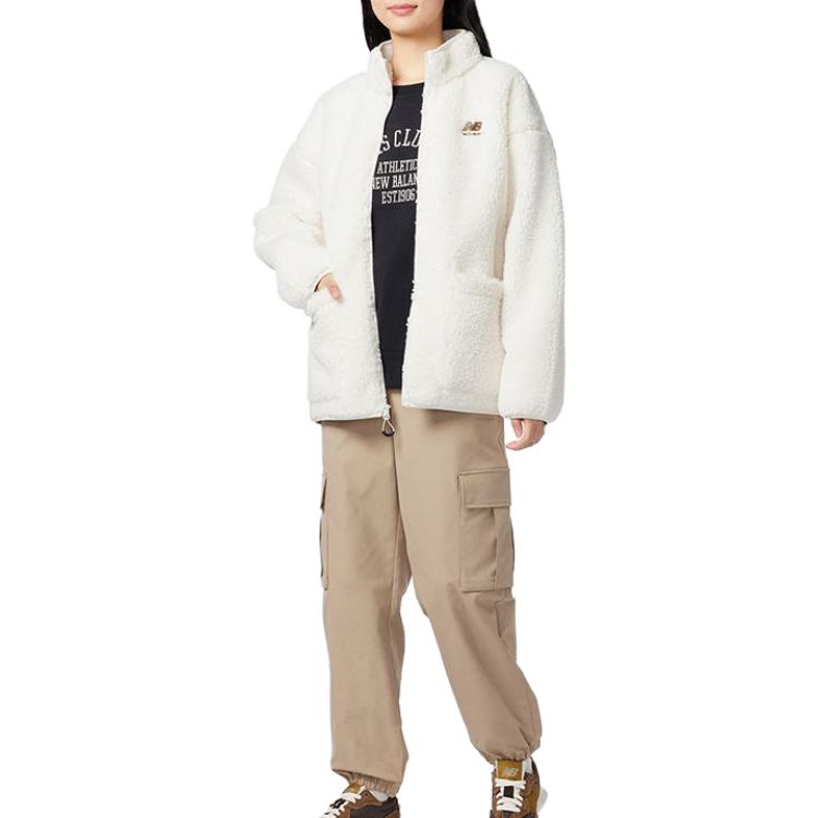 New Balance Velvet Jackets Women's White Stand Collar Moderate AWJ33320-CIC