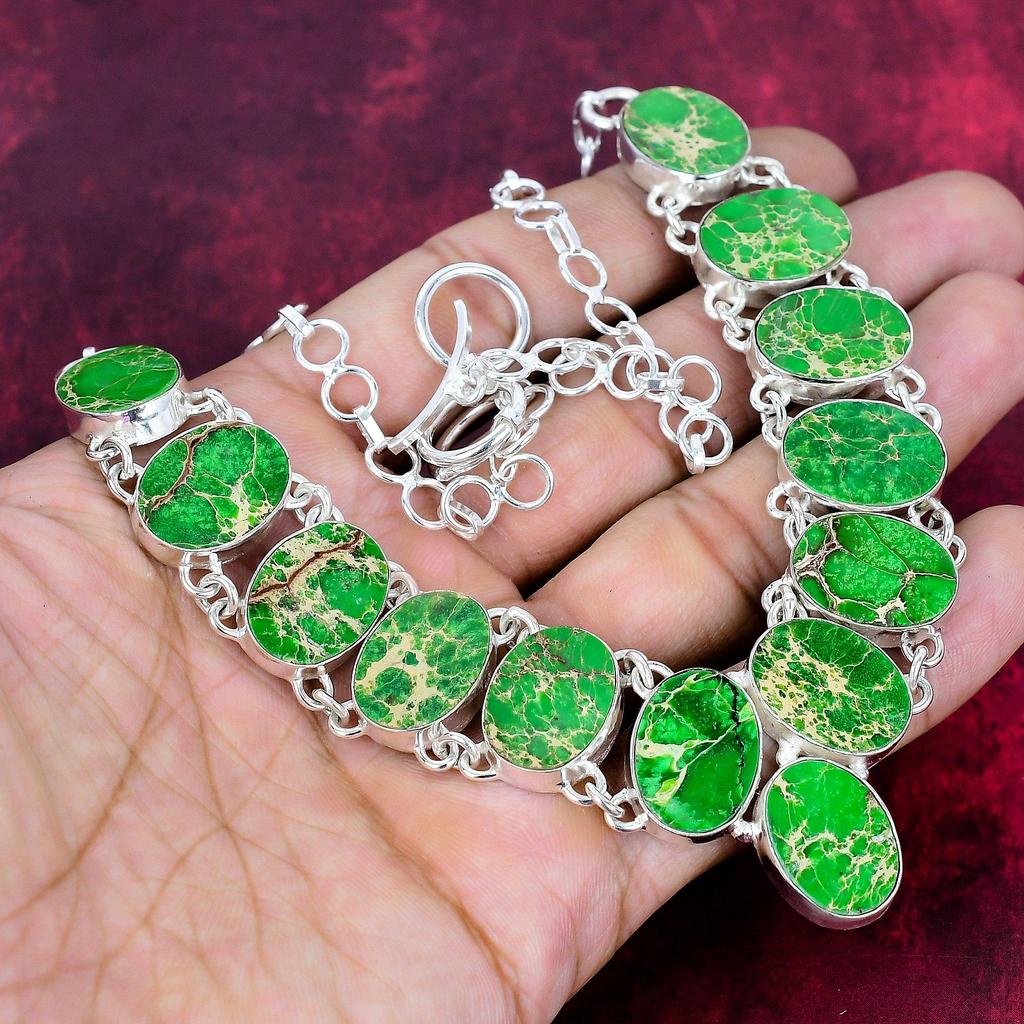 Green Sea Sediment Necklace 925 Solid Sterling Silver Adjustable Chain Necklace Gift For Women, Handmade Gemstone Jewelry Necklace