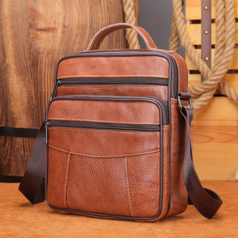 Fashionable Luxurious Men's Leather Single Shoulder Small Toe Bag With Layered Cowhide Men European American Retro Crossbody