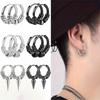 4pcs Punk Stainless Steel Round Circle Totem Hoop Metal Earrings For Men Women Fashion Earring Hip Hop Male Ear Piercing Jewelry