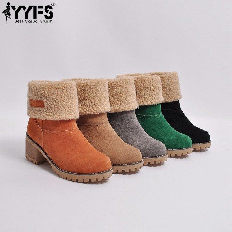 New Winter Women's Plus Velvet Warm Two-way Thick Heel Large Size Cotton Shoes Cotton Boots Snow Boots