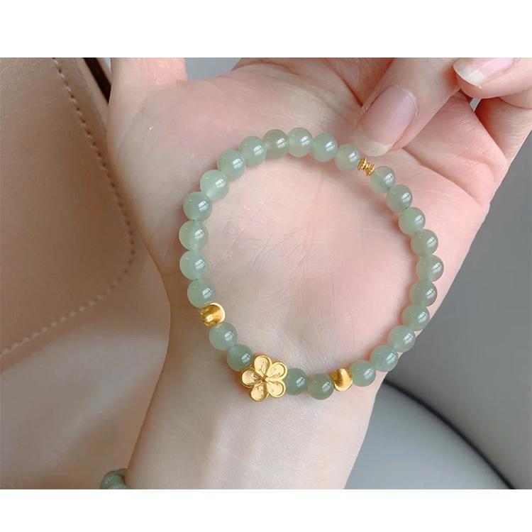 Peach Blossom Beaded Bracelet with Handmade Beads and Hetian Jade Fortune Charm, Chinese Style Niche Design, New Model for Women