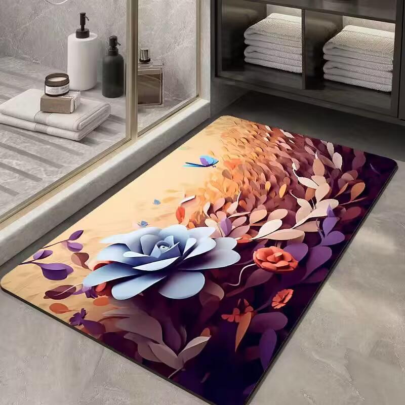 Luxury Crystal Velvet Floor Mat Bathroom Bathroom Door Moisture-wicking Foot Mat Home Non-slip 3d Three-dimensional Floor Mat