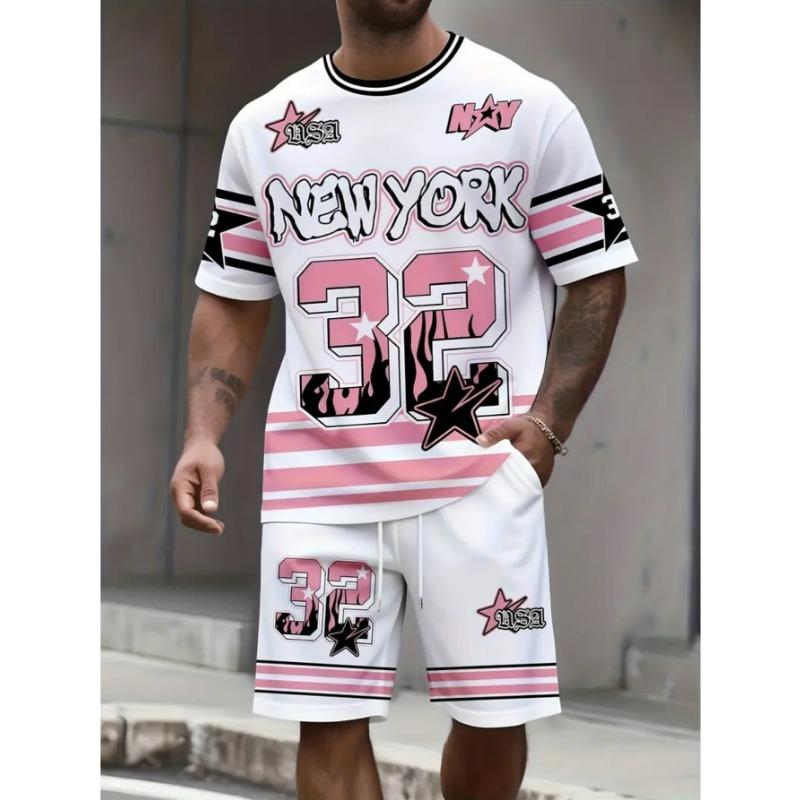 

Plus size men s 3D printed short-sleeved suit - soft knitted suit, summer casual suit, suitable for parties 6XL