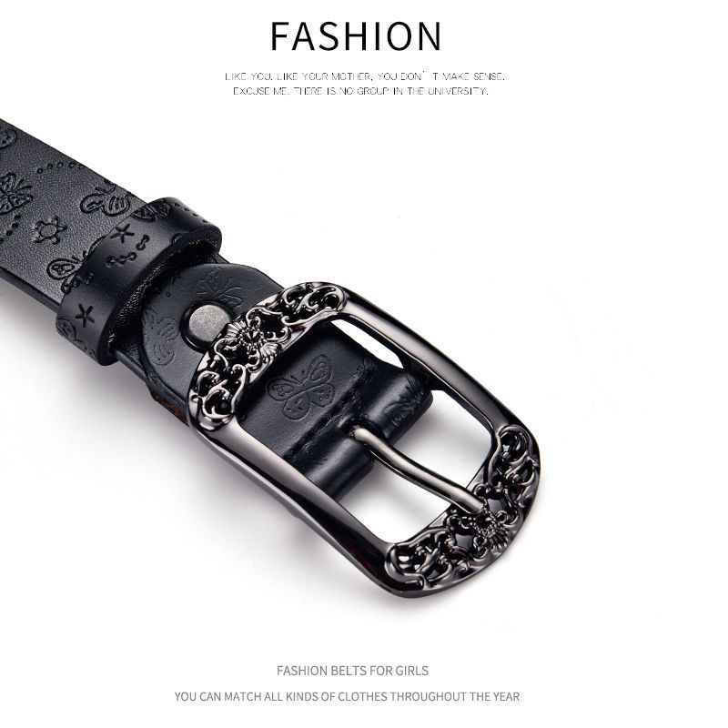 Black Belt Women'S Style Jeans With Cowhide Belt Fashionable Simple Decoration Retro Belt Women'S Trend
