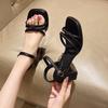 Fashion Lazyseal Straps Women Heels Sandals Buckle Silver Solid Color Sexy Summer Shoes for Woman 2025 New Fashion Party Shoes