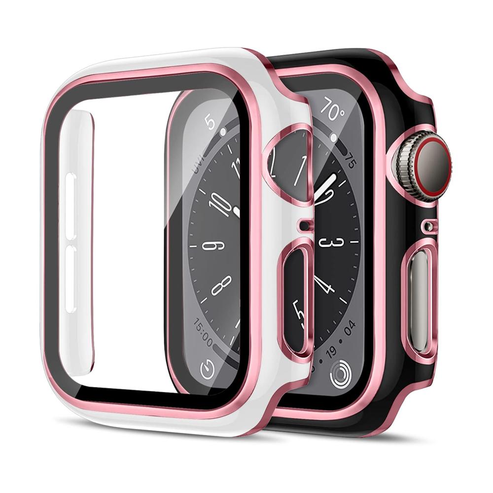 Displayschutz für Apple Watch Hülle 45mm 44mm 41mm 42mm 40mm 38mm PC Stoßfänger Gehärtetes Glas+Abdeckung iWatch Serie 9 8 7 SE 6 5 4