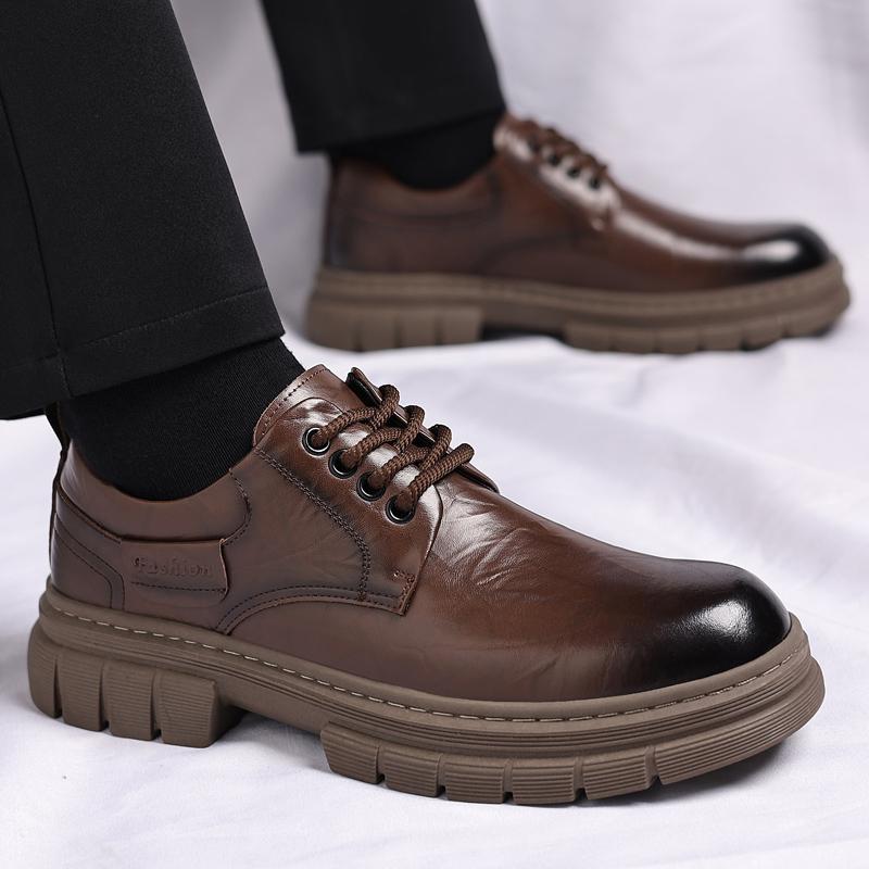 Fashion High End Brand Men's Leather Casual Shoes Thick Soled Wear-resistant Lace Up Men's Oxford Shoes Outdoor Trendy Workwear Shoes