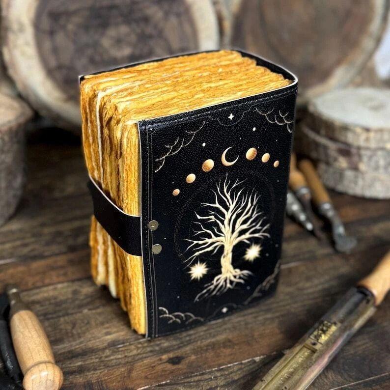 Large tree of life leather journal Grimoire journal Blank spell tarot notebook