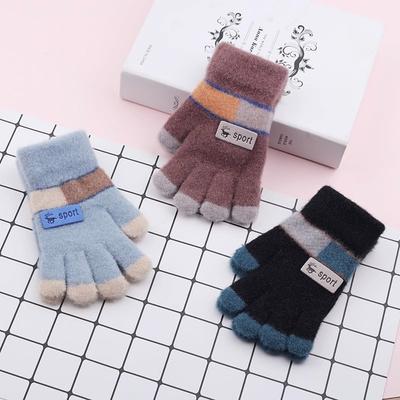 Children's Gloves New Autumn and Winter Piled Thickened Warm Baby Cute Men's and Women's Wool Knitted Magic Finger Gloves