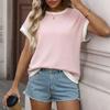2026 Summer New Women's Round Neck Knit Top Short Sleeve Color Block Loose T-Shirt