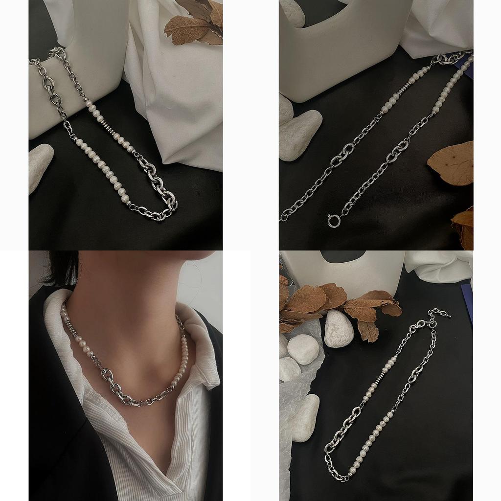 Collier à chaîne perles d'inspiration vintage style géométrique fait main pour homme et femme