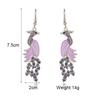 Blue Drop Oil Rhinestone Peacock Earrings for Women Ethnic Vintage Long Silver Color Geometric Animal Earrings Boho Jewelry Gift