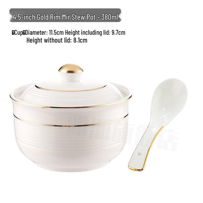 Keramik-Schmortopf mit Deckel, goldrandig, für den gewerblichen Gebrauch: Ideal für Vogelnestersuppe, gedämpfte Desserts und Eier.