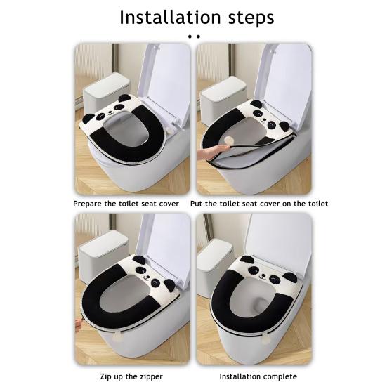 Toilet Mat with Handle Cartoon Panda Design Thickened Velvet Toilet Seat Cover Bathroom Dorm Hotel Accessories