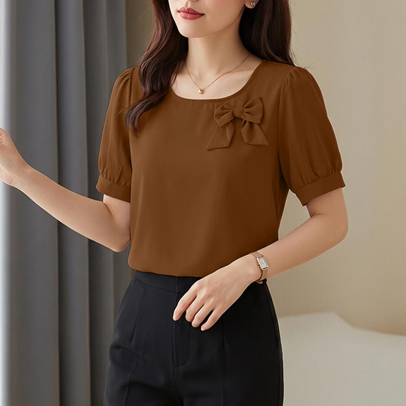 ZANZEA Women Casual Round Neck Solid Color Elegant Short Sleeve Blouse