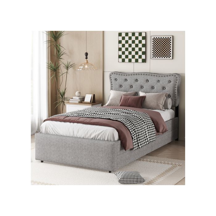 Lit - MUVOE - 90x200 Cm - Rembourré - Tiroirs De Rangement - Design Contemporain