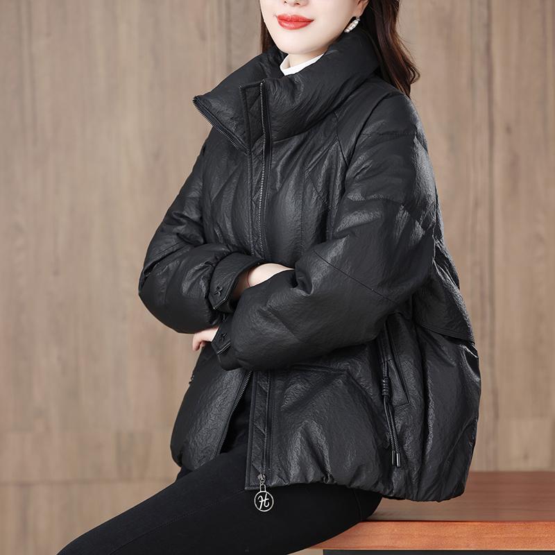 

Зимняя новая куртка-пуховик большого размера для женщин из натуральной кожи, короткая, толстая, мм, свободная, универсальная куртка из натуральной кожи 2XL