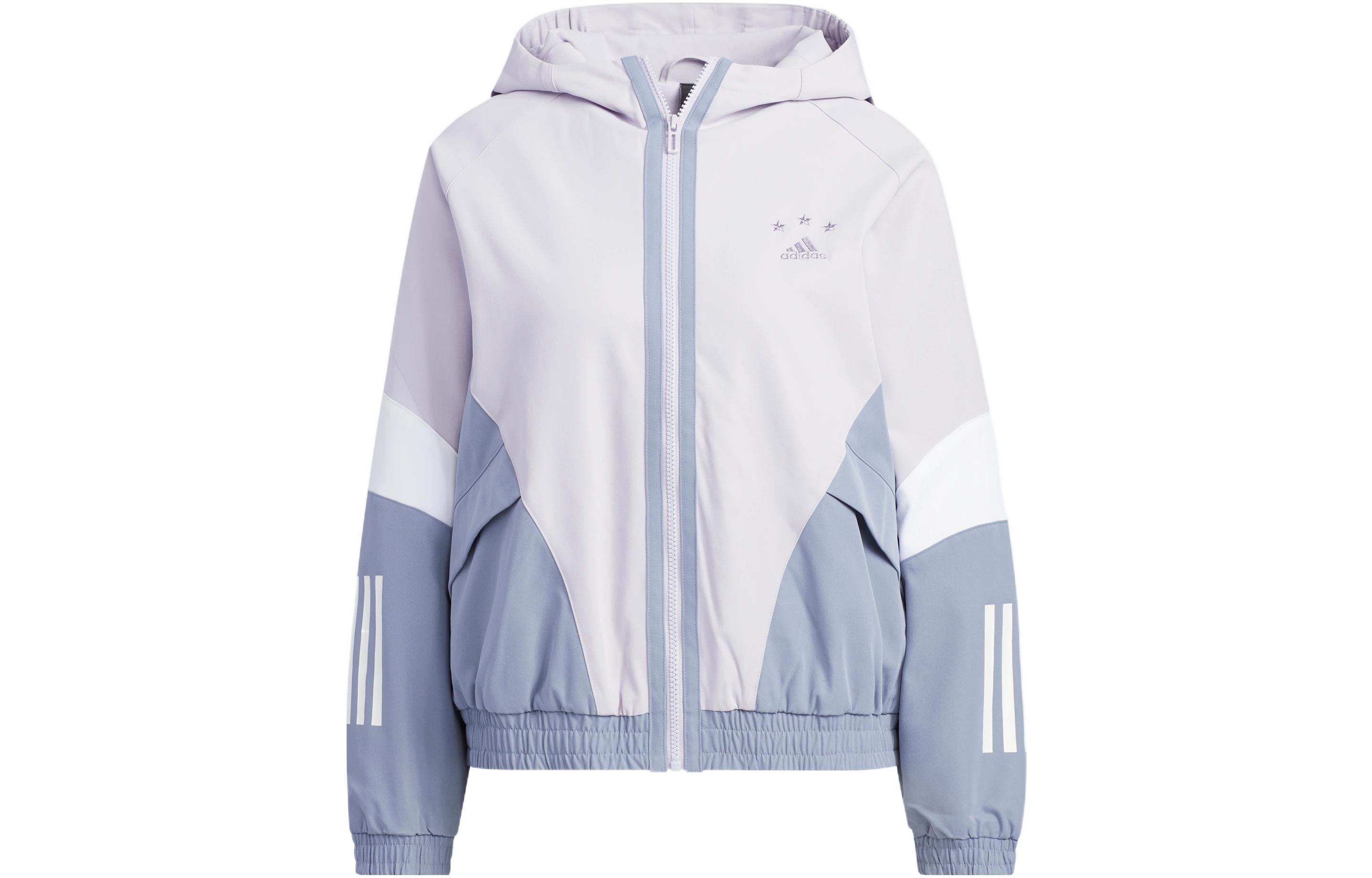 adidas Women ss Embroidered Striped Woven Hooded Jacket Lilac HY2813 M