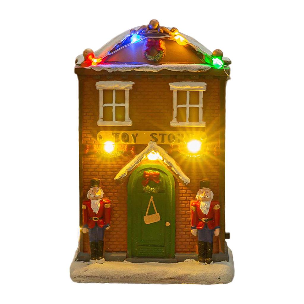 Christmas Tabletop Resin House With Colorful LED Lights and Melodic Songs for Holiday Decoration