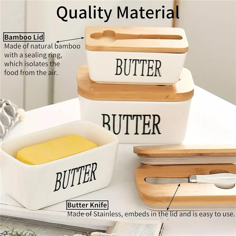 Porcelain Butter Dish with Lid And Knife Ceramic Container for Butter Cheese