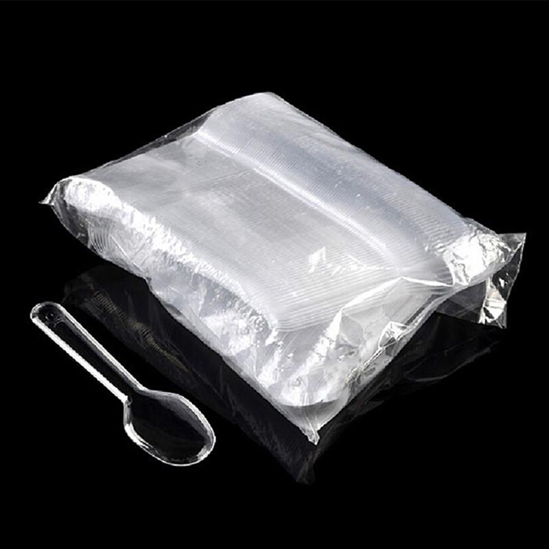 100/200/500Pcs Spoons Plastic Spoon Forks Dessert Tea And Serving Disposable Egg Bulk Appetizers That Cup Short Wood Inch