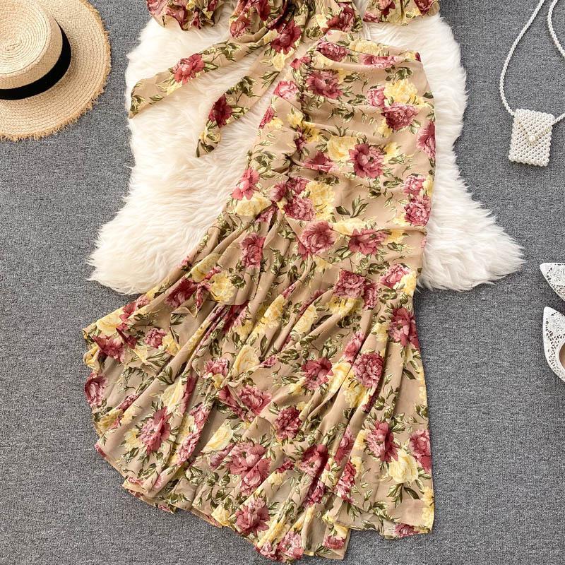 Vacation Two-Piece Set: Women's Tie-Up Chiffon Blouse & Mermaid Skirt