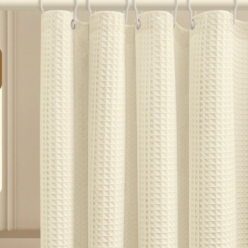 Blogger-Approved White Jacquard Waffle Shower Curtain - Punch-Free, Waterproof, Thick Fabric