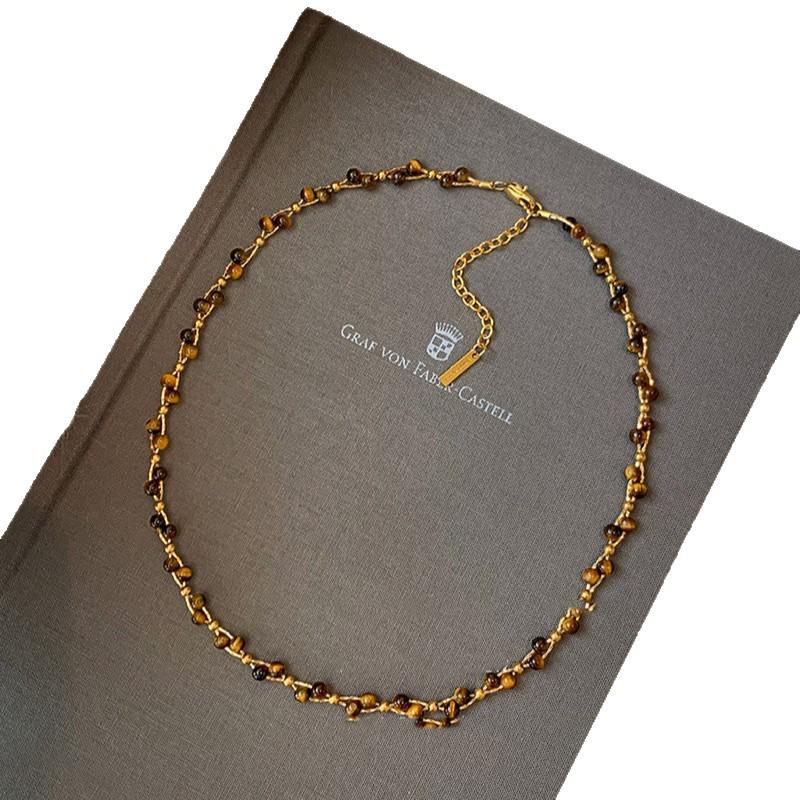 Gold-Plated Tiger Eye Beaded Necklace - Retro Y2K Clavicle Chain, High-End Versatile Jewelry