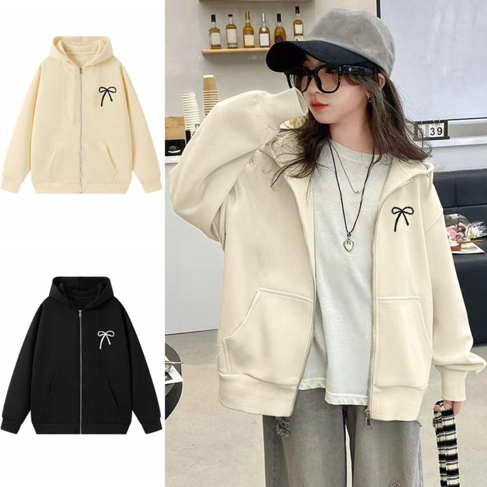 Sweet Bow Teens Autumn Hoodie Loose Y2k Coat Girls Fashion Girl Bowknot Hoodie  Autumn Winter