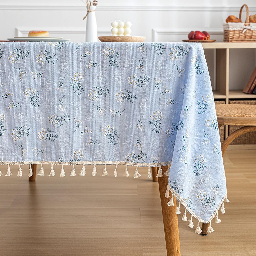 Bohemian Cotton Table Cover Non Slip White Decorative Cloth for Student Dorm Tea Table Dustproof
