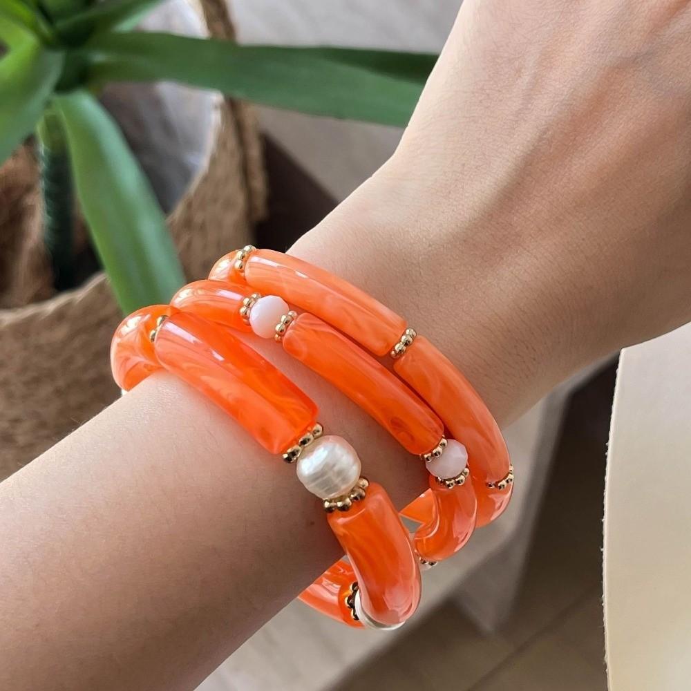 3Pcs/Set Multicolour Beads Resin Bracelet Punk Cuff Bracelet Set New Bamboo Pipe Bangles Gifts