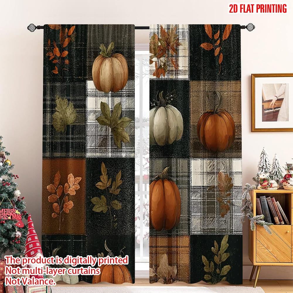 

2pcs 2D flat printing Christmas Hot Curtains Flowering pumpkin maple leaf scopic and stylish 100% polyester fiber Festive 100*130 Rod Pocket 1pcs