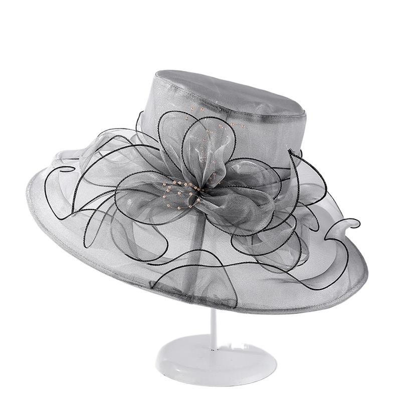 1PC Sun Protection Summer Organza French Sun Shade Large Brim Hat Fashion Trendy Mesh Flower Hat Vintage Elegant