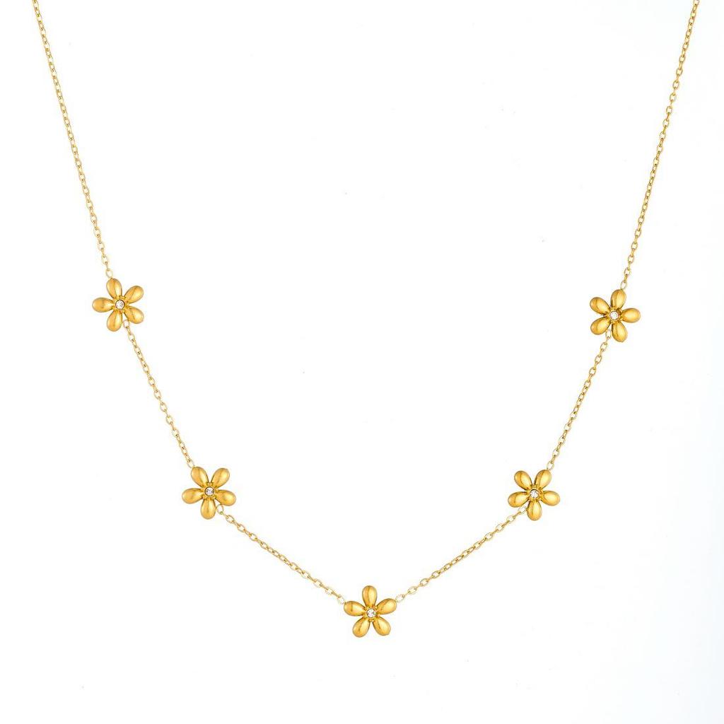 Trendy Gold-Plated Flower Pendant Necklace Set with Diamond Inlay