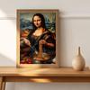 Divertente Monna Lisa con la cottura di spaghetti italiani, arte murale su tela, poster e stampe carini per la cucina, immagini di arredamento per la casa