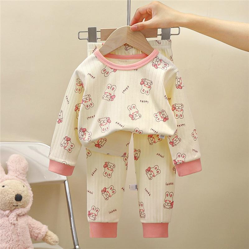 100% Baumwolle Kinder Unterwäsche Set Langarm Thermopyjama für Jungen & Mädchen Baby Loungewear Herbst/Frühling Nachtwäsche (2-8J)