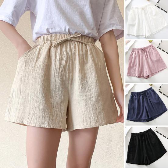 Women Sports Shorts Breathable Solid Color Elastic Waist A-line Loose Exercise Drawstring High Waist Women Shorts Female Clothes