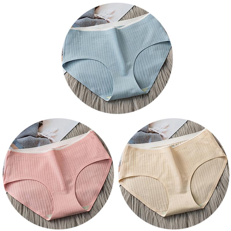 3Pcs Women's Underwear Cotton Seamless Stripes Panties Soild Color Skin- friendly Lingerie Woman Panty Low Waist M-XL Plus Size
