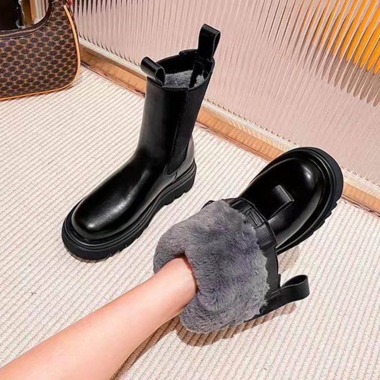 Winter New Piled Thick Fur Martin Boots Soft Leather Medium Tube Snow Boots Fur Integrated Warm Boots