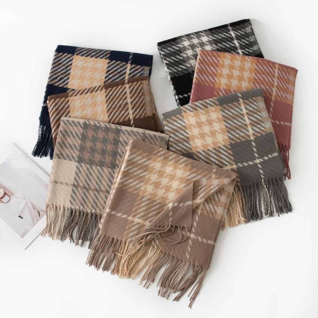 Warm Plaid Faux Cashmere Shawl Poncho Winter Luxury Print Blanket Pashmina Wraps Bufanda With Tassel Scarf Stoled Echarpe