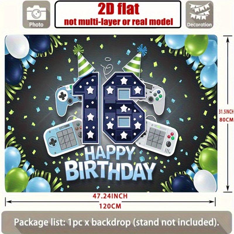 1pc 16th Birthday Party Background Banner - Vibrant Game Controllers and Balloon Design, Polyester Fabric Banner