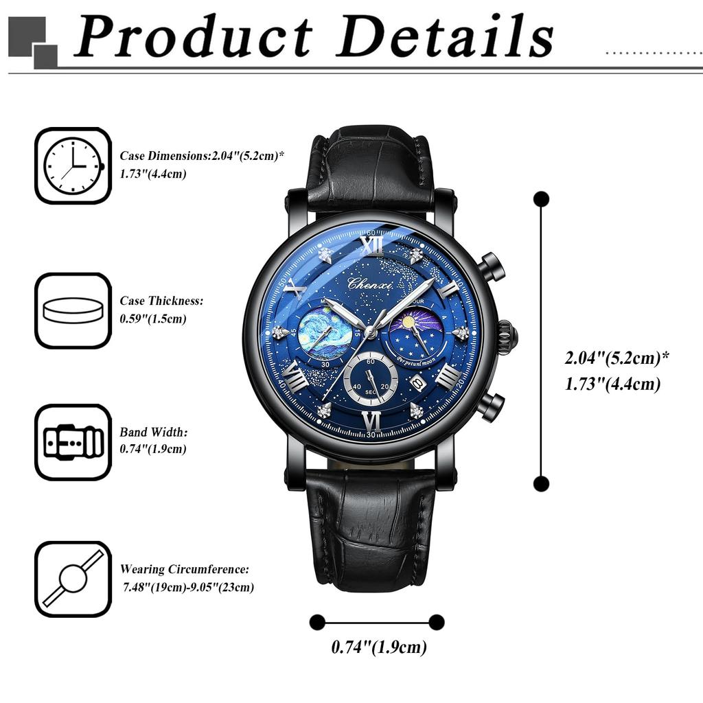 JewelryWe Men's Leather Belt Watch 3ATM Water Resistant Roman Numerals Luminous Calendar Quartz Fashion Accessory Gift