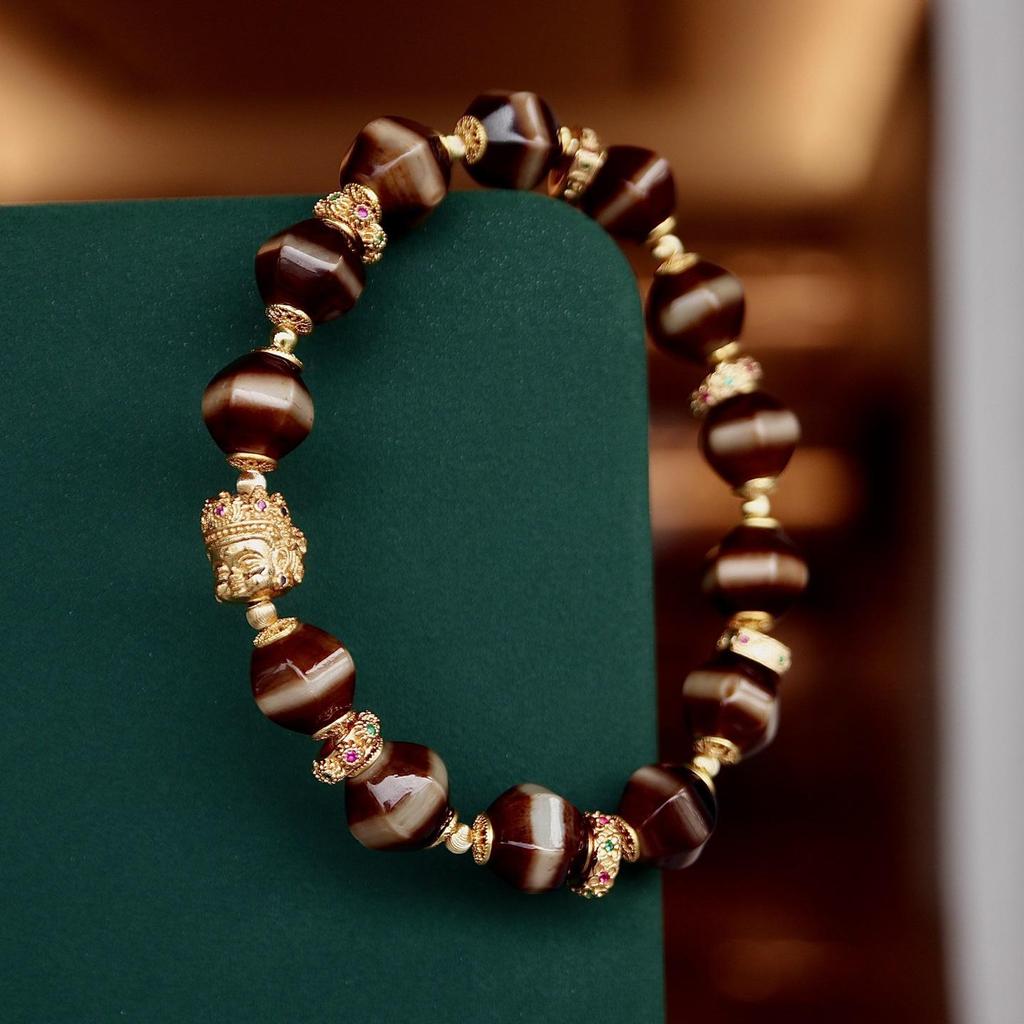 Versatile Multi-Treasure Dzi Bead Bracelet with Tiger Tooth & Agate